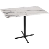 Holland Bar Stool OD211-3042BWOD3048WM 30" x 48" White Marble Laminate Outdoor / Indoor Bar Height Table with Cross Base