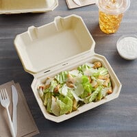 Tellus Products 9 inch x 6 inch No PFAS Added Natural Bagasse Hoagie Clamshell Container - 200/Case