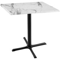 Holland Bar Stool OD211-3036BWOD30SQWM 30" Square White Marble Laminate Outdoor / Indoor Counter Height Table with Cross Base