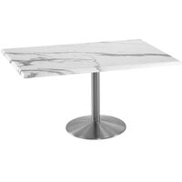 Holland Bar Stool OD214-2230SSOD3048WM 30" x 48" White Marble Laminate Outdoor / Indoor Standard Height Table with Stainless Steel Round Base