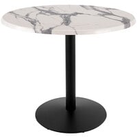 Holland Bar Stool OD214-2236BWOD36RWM 36 inch Round White Marble Laminate Outdoor / Indoor Counter Height Table with Round Base