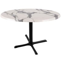 Holland Bar Stool OD211-3030BWOD36RWM 36 inch Round White Marble Laminate Outdoor / Indoor Standard Height Table with Cross Base