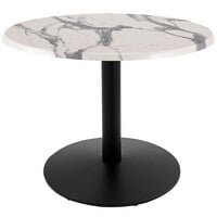 Holland Bar Stool OD214-2230BWOD30RWM 30 inch Round White Marble Laminate Outdoor / Indoor Standard Height Table with Round Base