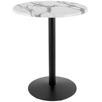 Holland Bar Stool OD214-2242BWOD30RWM 30 inch Round White Marble Laminate Outdoor / Indoor Bar Height Table with Round Base