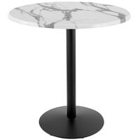 Holland Bar Stool OD214-2242BWOD36RWM 36 inch Round White Marble Laminate Outdoor / Indoor Bar Height Table with Round Base