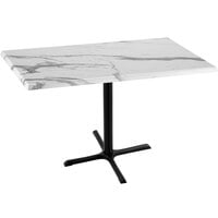 Holland Bar Stool OD211-3036BWOD3048WM 30" x 48" White Marble Laminate Outdoor / Indoor Counter Height Table with Cross Base