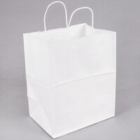Choice 10 inch x 6 3/4 inch x 12 inch White Paper Shopping Bag with Handles - 250/Case