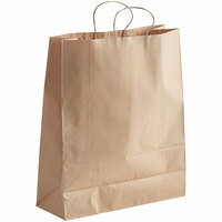 Choice 16 inch x 6 inch x 19 1/4 inch Natural Kraft Paper Shopping Bag with Handles - 200/Case