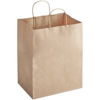 Choice 10 inch x 6 3/4 inch x 12 inch Natural Kraft Paper Customizable Shopping Bag with Handles - 250/Case