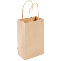 Choice 5 1/2 inch x 3 1/4 inch x 8 3/8 inch Natural Kraft Paper Shopping Bag with Handles - 250/Case