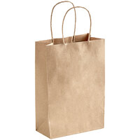 Choice 5 1/2 inch x 3 1/4 inch x 8 3/8 inch Natural Kraft Paper Customizable Shopping Bag with Handles - 250/Case