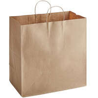 Choice 14 inch x 8 inch x 14 3/4 inch Natural Kraft Paper Customizable Shopping Bag with Handles - 200/Case