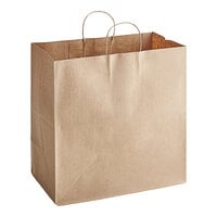Choice 14" x 8" x 14 3/4" Natural Kraft Paper Customizable Shopping Bag with Handles - 200/Case