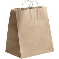 Choice 16 inch x 11 inch x 18 1/4 inch Natural Kraft Paper Customizable Shopping Bag with Handles - 200/Case