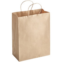 Choice 10 inch x 5 inch x 13 inch Natural Kraft Paper Customizable Shopping Bag with Handles - 250/Case