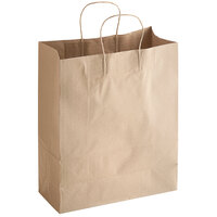 Choice 13 inch x 6 inch x 15 3/4 inch Natural Kraft Paper Customizable Shopping Bag with Handles - 250/Case