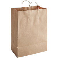 Choice 13 inch x 7 inch x 17 inch Natural Kraft Paper Customizable Shopping Bag with Handles - 250/Case
