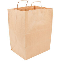 Choice 12 inch x 9 inch x 15 3/4 inch Natural Kraft Paper Shopping Bag with Handles - 200/Case