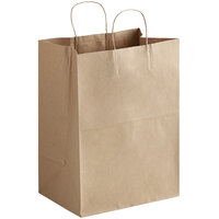 Choice 12 inch x 9 inch x 15 3/4 inch Natural Kraft Paper Customizable Shopping Bag with Handles - 200/Case