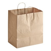 Choice 14 inch x 10 inch x 15 3/4 inch Natural Kraft Paper Customizable Shopping Bag with Handles - 200/Case