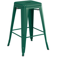 Lancaster Table & Seating Alloy Series Emerald Stackable Metal Indoor / Outdoor Industrial Cafe Counter Height Stool with Drain Hole Seat