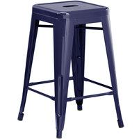 Lancaster Table & Seating Alloy Series Navy Stackable Metal Indoor / Outdoor Industrial Cafe Counter Height Stool with Drain Hole Seat
