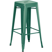 Lancaster Table & Seating Alloy Series Emerald Stackable Metal Indoor / Outdoor Industrial Barstool with Drain Hole Seat