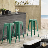 Lancaster Table & Seating Alloy Series Emerald Stackable Metal Indoor / Outdoor Industrial Barstool with Drain Hole Seat