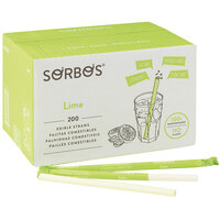 Sorbos 7 1/2 inch Edible Lime Flavored Paper Wrapped Straw - 200/Case