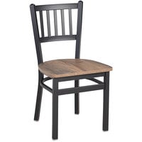 BFM Seating 2090CKPR-SB Troy Sand Black Steel Slat Back Chair with Relic Knotty Pine Melamine Seat