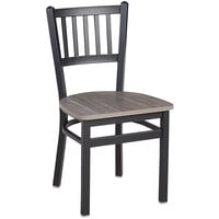 BFM Seating Troy Sand Black Steel Slat Back Chair With Relic Chestnut Melamine Seat