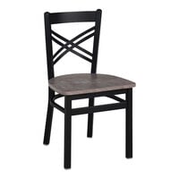 BFM Seating Akrin Sand Black Steel Cross Back Chair with Relic Rustic Copper Melamine Seat