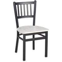 BFM Seating Troy Sand Black Steel Slat Back Chair with Relic Antique Wash Melamine Seat
