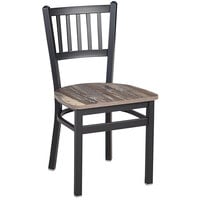 BFM Seating Troy Sand Black Steel Slat Back Chair with Relic Farm House Melamine Seat