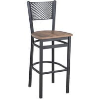 BFM Seating 2161BKPR-SB Polk Sand Black Steel Perforated Back Barstool with Relic Knotty Pine Melamine Seat