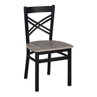 BFM Seating Akrin Sand Black Steel Cross Back Chair With Relic Chestnut Melamine Seat
