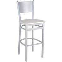 BFM Seating Axel Silver Mist Steel Solid Back Barstool with Relic Antique Wash Melamine Seat