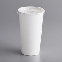 Choice 32 oz. White Poly Paper Cold Cup and Translucent Flat Lid with Straw Slot - 100/Pack