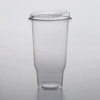 Choice HD 32 oz. Pedestal Heavy Weight Clear PET Plastic Cold Cup with Extra Wide Strawless / Sip-Through Lid - 50/Pack