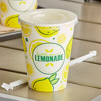 Carnival King 12 oz. Poly Paper Lemonade Cup and Flat Straw Slot Lid - 100/Pack