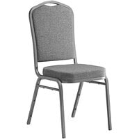 Lancaster Table & Seating Gray Fabric Crown Back Stackable Banquet Chair with Silver Vein Frame