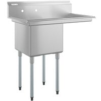 Regency 38 1/2 inch 16-Gauge Stainless Steel One Compartment Commercial Sink with Galvanized Legs and 1 Drainboard - 18 inch x 18 inch x 14 inch Bowl - Right Drainboard