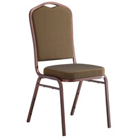 Lancaster Table & Seating Brown Pattern Fabric Crown Back Stackable Banquet Chair with Copper Vein Frame