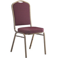 Lancaster Table & Seating Burgundy Pattern Fabric Crown Back Stackable Banquet Chair with Gold Vein Frame