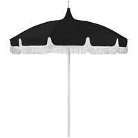 California Umbrella SMPT 852 SUNBRELLA 1 Pagoda 8 1/2' Black Round Push Lift Umbrella with 1 1/2" Aluminum Pole - Sunbrella 1A Canopy with White Fringe