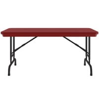 Correll Folding Table With Pedestal Legs, 24 inch x 48 inch Plastic Adjustable Height, Red - R-Series