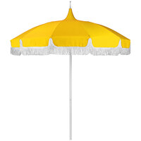 California Umbrella SMPT 852 SUNBRELLA 1 Pagoda 8 1/2' Sunflower Yellow Round Push Lift Umbrella with 1 1/2" Aluminum Pole - Sunbrella 1A Canopy with White Fringe