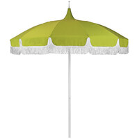 California Umbrella SMPT 852 SUNBRELLA 2 Pagoda 8 1/2' Round Push Lift Umbrella with 1 1/2" Aluminum Pole - Sunbrella 2A Canopy with White Fringe - Macaw Fabric