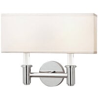 Kalco Dupont 2-Light ADA Compliant Modern Wall Sconce with Chrome Finish, Silk Shade, and Optic Crystal Accents - 120V, 40W