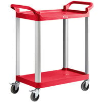 Choice Red Utility / Bussing Cart with Two Shelves - 32" x 16"
